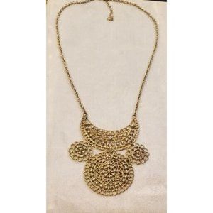 Gold Tone Filigree Bib Necklace Dangling Long Statement Jewelry Icing 26"